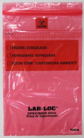 Lab-Loc - Specimen Transport Bag with Document Pouch 6 X 9 Inch Zip Closure Biohazard Symbol / Storage Instructions NonSterile - LABZ69RE
