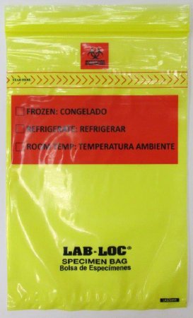 Lab-Loc - Specimen Transport Bag with Document Pouch 6 X 9 Inch Zip Closure Biohazard Symbol / Storage Instructions NonSterile - LABZ69YE