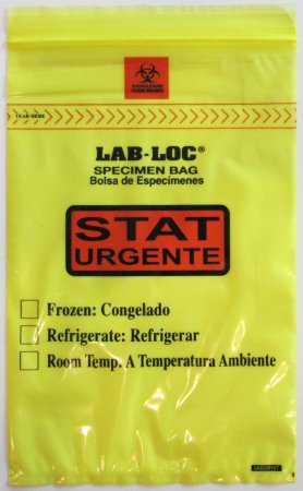 Lab-Loc - Specimen Transport Bag with Document Pouch 6 X 9 Inch Zip Closure STAT / Biohazard Symbol / Storage Instructions NonSterile - LABZ69YST