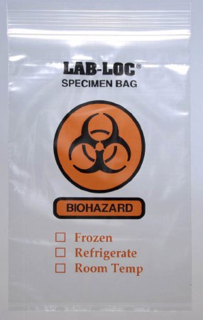 Lab-Loc - Specimen Transport Bag with Document Pouch 6 X 6 Inch Zip Closure Biohazard Symbol / Storage Instructions NonSterile - LAB20606