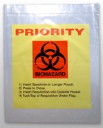 Lab-Loc - Specimen Transport Bag with Document Pouch 12 X 15 Inch Zip Closure PRIORITY / Biohazard Symbol / Storage Instructions NonSterile - LAB21215YT