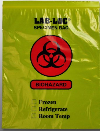 Lab-Loc - Specimen Transport Bag 12 X 15 Inch Zip Closure Biohazard Symbol / Storage Instructions NonSterile - LAB221215YE