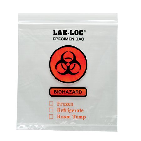 Elkay Plastics Lab-Loc Specimen Transport Bag with Document Pouch 8 X 8 Inch Low Density Polyethylene Biohazard Symbol / Storage Instructions Zip Closure NonSterile - LAB20808