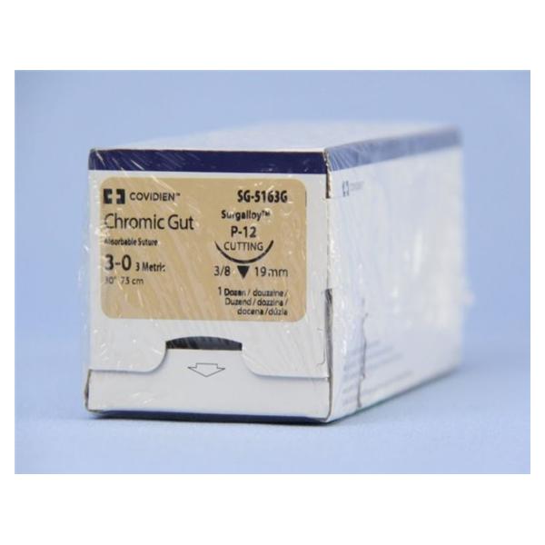 Medtronic MITG-Covidien Suture 3-0 Chromic Gut P-12 Surgigut Undyed 30" Monofilament 12/Pk - SG5163G