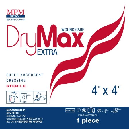 DryMax Extra - Super Absorbent Dressing 4 X 4 Inch Polypropylene / Sodium Polyacrylate / Cellulose Pulp / Polyolefine Square Sterile - MP00700