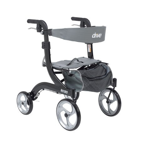 Drive Medical Nitro 4 Wheel Rollator Black Adjustable Height Aluminum Frame - RTL10266BK