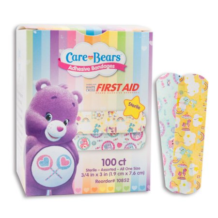 American White Cross Stat Strip - Adhesive Strip 3/4 X 3 Inch Plastic Rectangle Kid Design (Care Bears) Sterile - 10852
