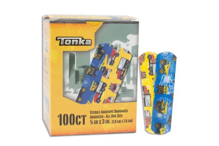American White Cross Stat Strip - Adhesive Strip 3/4 X 3 Inch Plastic Rectangle Kid Design (Tonka) Sterile - 10849