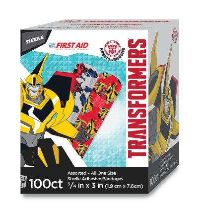 American White Cross Stat Strip - Adhesive Strip 3/4 X 3 Inch Plastic Rectangle Kid Design (Transformers) Sterile - 10847