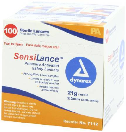 Dynarex SensiLance Safety Lancet Fixed Depth Lancet Needle 2.2 mm Depth 21 Gauge Pressure Activated - 7112