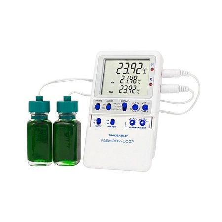 Traceable Memory-Loc - Datalogging Refrigerator / Freezer Thermometer with Alarm Fahrenheit / Celsius -58° to +158°F (-50° to +70°C) 2 Glycol Bottle Probes Multiple Mounting Options Battery Operated - 94460-39