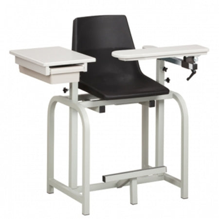 Clinton Industries Lab Series Extra Tall ClintonClean Blood Drawing Chair with Drawer Single Adjustable Flip Armrest Black - 66022-P