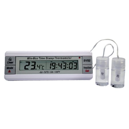 PANTek Technologies LLC Min-Max Time Stamp Refrigerator / Freezer Thermometer Fahrenheit / Celsius -40° to +158°F (-40° to +70°C) 2 Bottle Probes Wall / Door Mount Battery Operated - ACC8100MATAND