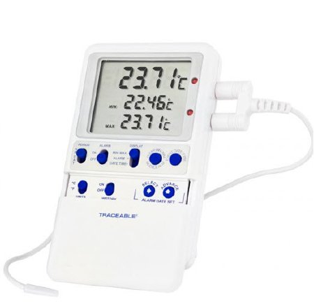 Traceable Platinum High-Accuracy - Digital Ultra-Low Freezer Thermometer Fahrenheit / Celsius -148° to +158°F (-100° to +70°C) Bullet Probe Multiple Mounting Options Battery Operated - 37804-05