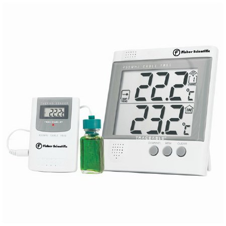 Fisher Scientific Fisherbrand Traceable Digital Refrigerator Thermometer Fahrenheit / Celsius -22° to 158°F (-30° to 70°C) Bottle Probe Multiple Mounting Options Battery Operated - S04569