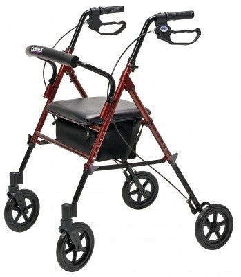 Lumex Set N' Go - 4 Wheel Rollator Burgundy Adjustable Height / Wide / Folding Aluminum Frame - RJ4718R