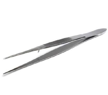 Market Lab - Tweezers 5 Inch Length Stainless Steel NonSterile NonLocking Thumb Handle Straight Serrated Tips - 6030