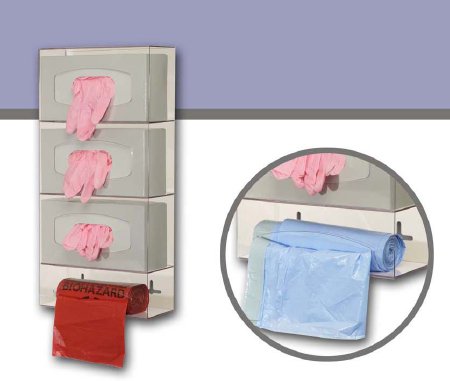 Bowman Manufacturing Glove and Bag Protective Apparel Dispenser Vertical Mount 4-Compartment Clear 3-15/16 X 10-1/8 X 20-3/8 Inch Plastic - PS004-0111-DISP