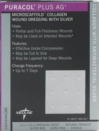 Med-Tech Resources Puracol Plus AG+ Collagen Dressing Sheet Collagen 2 X 2.25 Inch, 2 mm Thick - SC8722EPZ