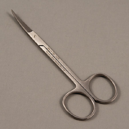 Sklar Merit Iris Scissors 4-1/2 Inch Length Office Grade Stainless Steel Sterile Finger Ring Handle Curved Sharp/Sharp - 96-2506
