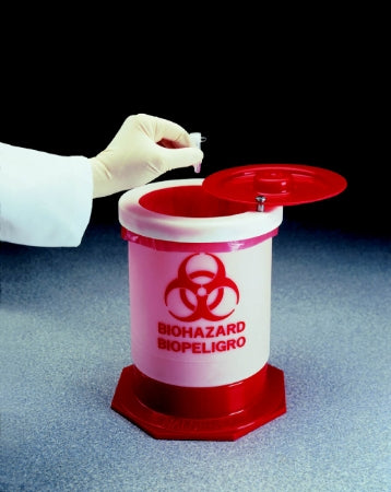 Fisher Scientific Thermo Scientific Nalgene Biohazard Waste Container 8-3/4 X 11 Inch 5.5 Liter Red Base / White Lid Pivoting Lid - 6370-0004