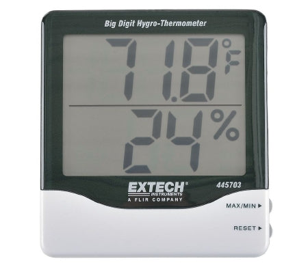 Grainger Extech Big Digit Digital Thermometer / Hygrometer Fahrenheit / Celsius 14° to 140°F (-10° to +60°C) Without External Probe Desk / Wall Mount Battery Operated - 4PC65