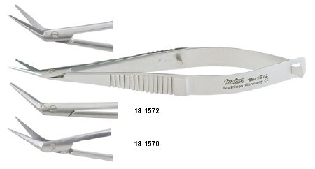 Miltex - Corneal Scissors Castroviejo 3-3/4 Inch Length OR Grade German Stainless Steel NonSterile Thumb Handle with Spring Angled Blade Blunt Tip / Blunt Tip - 18-1572