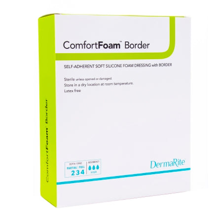 ComfortFoam Border - Silicone Foam Dressing 6 X 8 Inch Rectangle Silicone Adhesive with Border Sterile - 43680