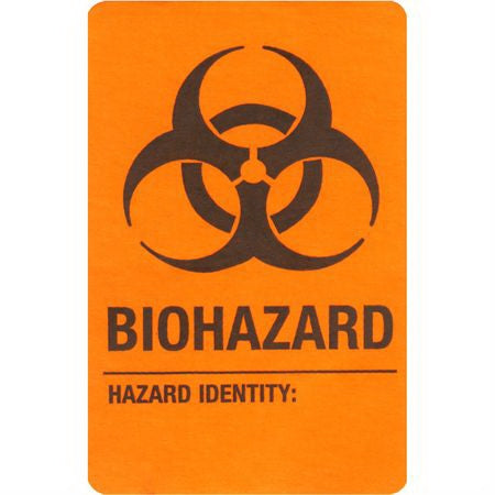 Market Lab Inc Pre-Printed Label Warning Label BIOHAZARD HAZARD IDENTITY Orange 1-3/4 X 7/3/4 Inch - 6463