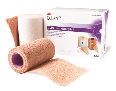 3M Coban 2 Layer Compression Bandage System 2-9/10 Yard X 4 Inch / 4 Inch X 5-1/10 Yard 35 to 40 mmHg Self-adherent / Pull On Closure Tan / White NonSterile - 2094N