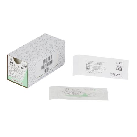 Ethilon - Suture with Needle Nonabsorbable Uncoated Black Suture Monofilament Nylon Size 3 - 0 18 Inch Suture 1-Needle 24 mm Length 3/8 Circle Reverse Cutting Needle - 1663G