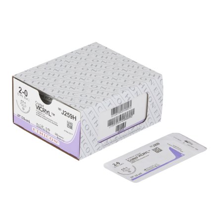 Coated Vicryl - Suture with Needle Absorbable Coated Undyed Suture Braided Polyglactin 910 Size 2 - 0 27 Inch Suture 1-Needle 36 mm Length 1/2 Circle Taper Point Needle - J259H