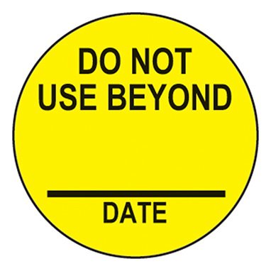Indeed - Pre-Printed Label Auxiliary Label Yellow Paper Do Not Use Beyond Date Black Safety and Instructional 3/4 Inch - 18333