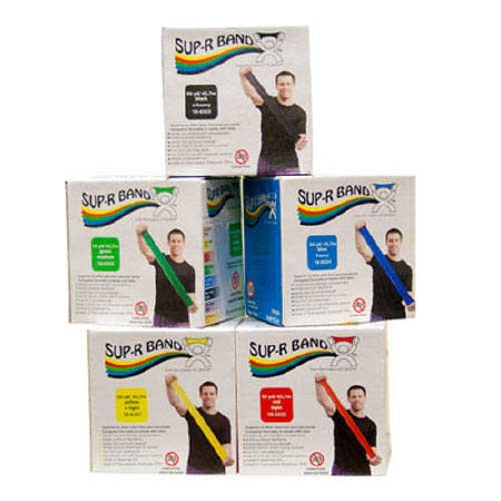 Fabrication Enterprises Sup-R Band - Twin-Pak Exercise Resistance Band Set Yellow / Red / Green / Blue / Black 5 Inch X 50 Yard X-Light to X-Heavy Resistance - 1621221