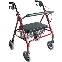 Patterson Medical Supply DMI Bariatric 4 Wheel Rollator Burgundy Extra Wide Steel Frame - 81584853