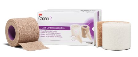 3M Coban 2 Layer Compression Bandage System 2 Inch X 1-3/10 Yard / 2 Inch X 3 Yard 35 to 40 mmHg Self-adherent Closure Tan / White NonSterile - 2092