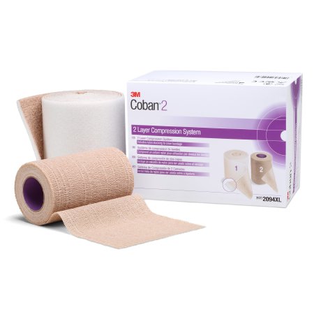 3M Coban 2 - 2 Layer Compression Bandage System 4 Inch X 3-4/5 Yard / 4 Inch X 6-3/10 Yard 35 to 40 mmHg Self-adherent / Pull On Closure Tan / White NonSterile - 2094XL