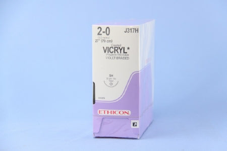 J & J Healthcare Systems Coated Vicryl Suture with Needle Absorbable Coated Violet Suture Braided Polyglactin 910 Size 2-0 27 Inch Suture 1-Needle 26 mm Length 1/2 Circle Taper Point Needle - J317H