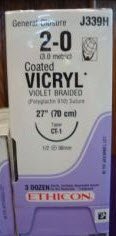 Coated Vicryl - Suture with Needle Absorbable Coated Violet Suture Braided Polyglactin 910 Size 2 - 0 27 Inch Suture 1-Needle 36 mm Length 1/2 Circle Taper Point Needle - J339H