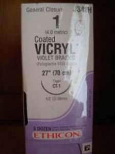 J & J Healthcare Systems Coated Vicryl Suture with Needle Absorbable Coated Violet Suture Braided Polyglactin 910 Size 1 27 Inch Suture 1-Needle 36 mm Length 1/2 Circle Taper Point Needle - J341H