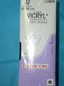 Coated Vicryl - Suture with Needle Absorbable Coated Violet Suture Braided Polyglactin 910 Size 0 36 Inch Suture 1-Needle 36 mm Length 1/2 Circle Taper Point Needle - J346H