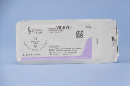 J & J Healthcare Systems Coated Vicryl Suture with Needle Absorbable Coated Violet Suture Braided Polyglactin 910 Size 1 27 Inch Suture 1-Needle 40 mm Length 1/2 Circle Taper Point Needle - J353H
