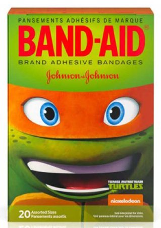 Johnson & Johnson Consumer Band-Aid Adhesive Strip 5/8 X 2-1/4 Inch / 3/4 X 3 Inch Plastic Rectangle / Spot Kid Design (Teenage Mutant Ninja Turtles) Sterile - 10381371157898