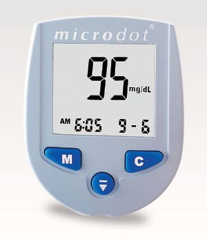 Microdot - Blood Glucose Meter 10 Second Results Stores Up To 500 Results with Date and Time No Coding Required - 100-01