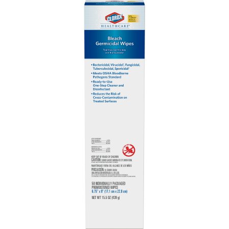Saalfeld Redistribution Clorox Healthcare Bleach Surface Disinfectant Germicidal Wipe 50 Count Individual Packet Disposable Fruity Floral Bleach Scent - 31424