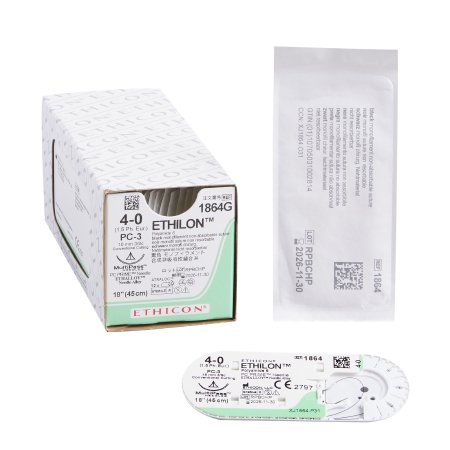 Ethilon - Suture with Needle Nonabsorbable Uncoated Black Suture Monofilament Nylon Size 4 - 0 18 Inch Suture 1-Needle 16 mm Length 3/8 Circle Precision Cosmetic - Conventional Cutting PRIME Needle - 1864G