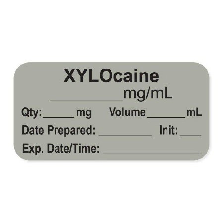PDC - Drug Label Anesthesia Label Xylocaine _mg/mL Qty: _mg Volume_mL Gray 3/4 X 1-1/2 Inch - LAN-2-105
