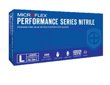 Microflex Medical Performance Series Nitrile Exam Glove Medium NonSterile Nitrile Standard Cuff Length Textured Fingertips Blue Chemo Tested - PN-290-