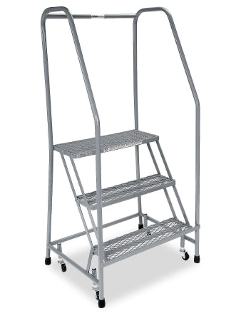 Uline - Rolling Safety Ladder with Handrail Metal, Silver - H-840U-10