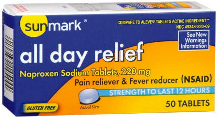 McKesson sunmark Pain Relief 220 mg Strength Naproxen Sodium Tablet 50 per Bottle - 49348026009